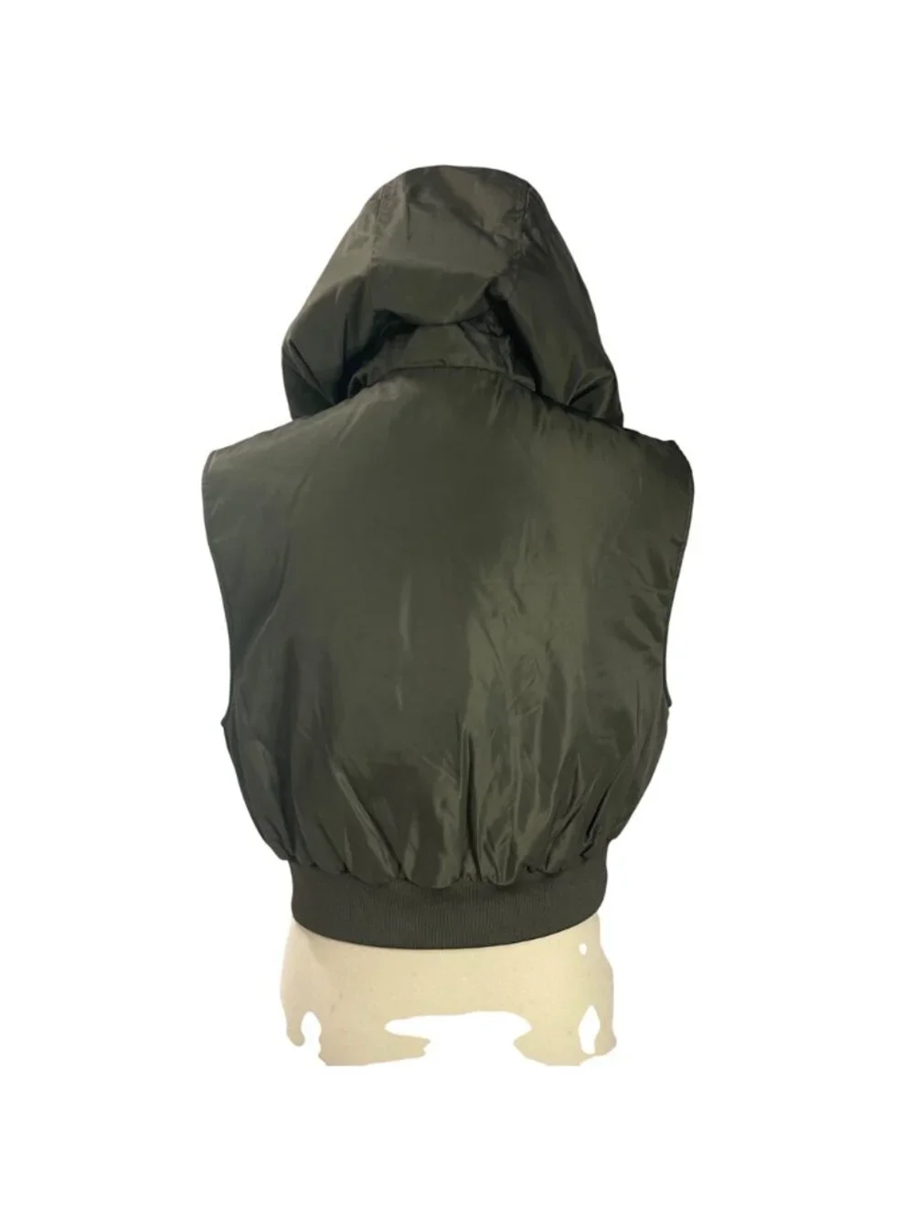 Zara Cropped Hooded Vest Womens Size Large Green Full Zip High Neck Snap Pockets